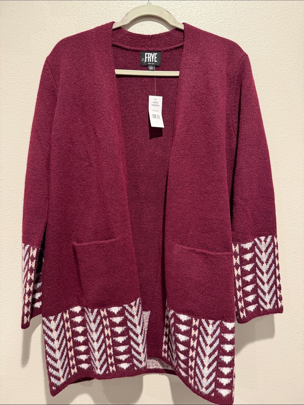 NWT Frye "The Cozy Cardigan" Open Front Patterned Cardigan Size: Large